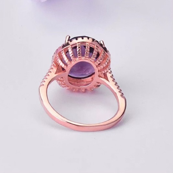 🆕18k Rose Gold Amethyst Black/White Diamond Ring - Picture 4 of 9